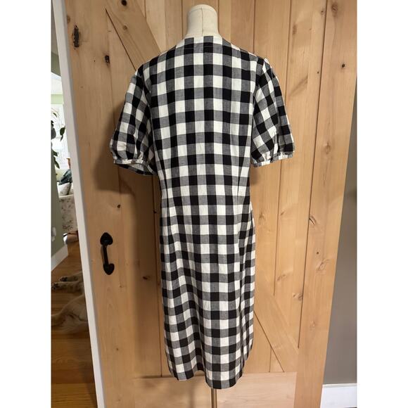 Loft | Black White Gingham Plaid Cotton Button Puff Sleeve Dress | Size 12T - Picture 8 of 14